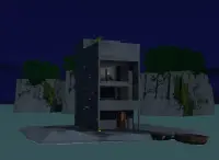 建物の外見です。コンクリートの島の上にコンクリートの建物が見えます
